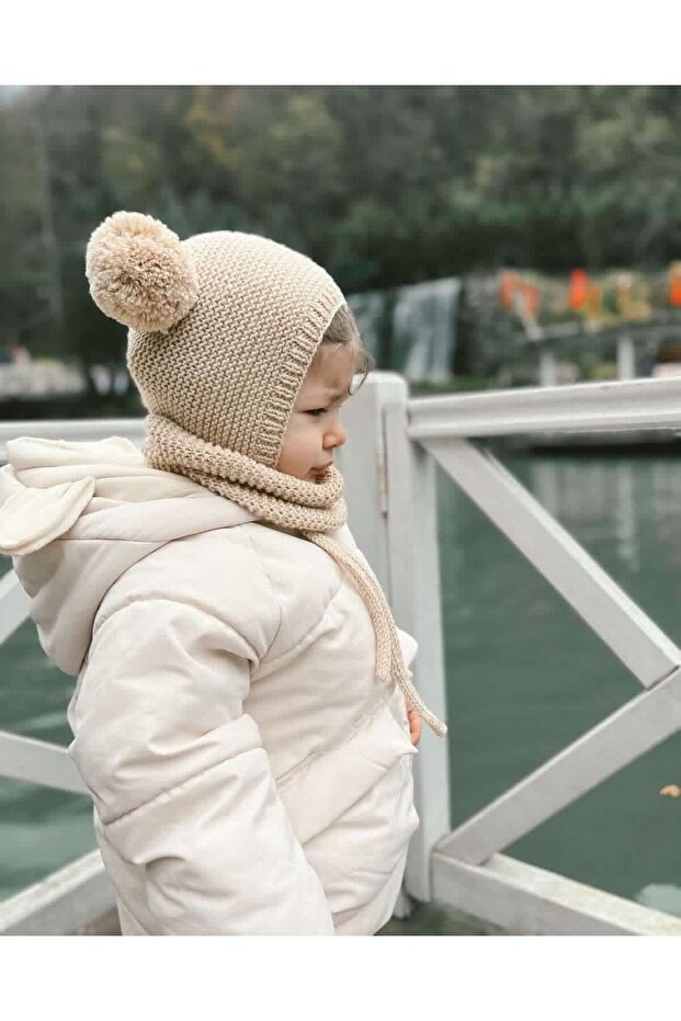 Hand - Knitted Pom - Pom Hat & Neck Warmer Set - TryAladdin