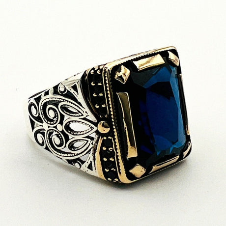 Handcrafted Men's Blue Sapphire Stone Ring