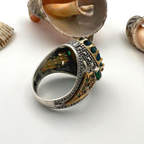 Handcrafted Men's Blue Tourmaline Sterling Silver Ring - Turkish Artisan Jewelry - TryAladdin