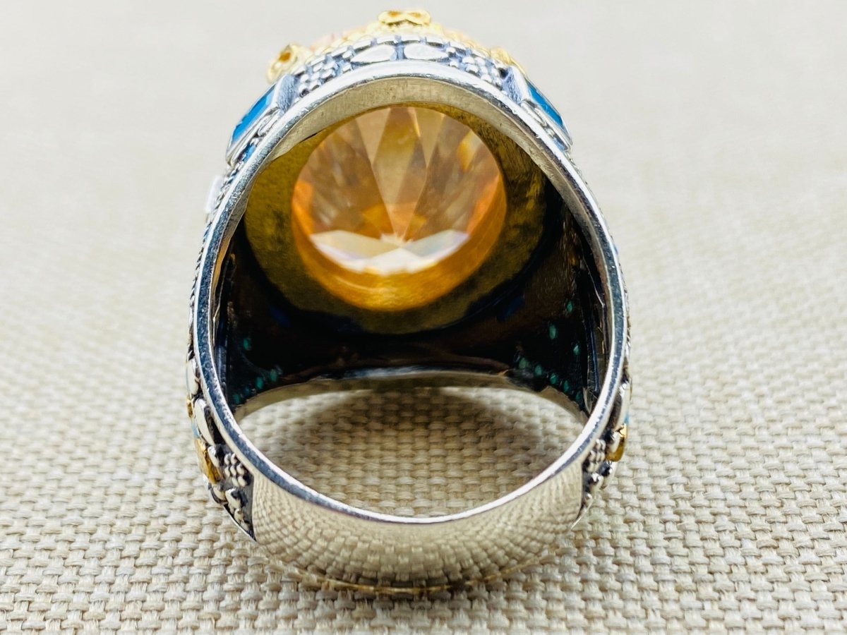 Handcrafted Men's Champagne Citrine 925 Sterling Silver Ring | Turkish Artisan Jewelry - TryAladdin