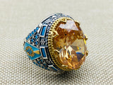 Handcrafted Men's Champagne Citrine 925 Sterling Silver Ring | Turkish Artisan Jewelry - TryAladdin