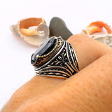 Handcrafted Ottoman Men's Onyx Oval Ring | Authentic 925 Sterling Silver Vintage Style - TryAladdin