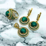 Handcrafted Ottoman Style Malachite 925 Sterling Silver Jewelry Set - Necklace, Ring, Earrings & Bracelet - TryAladdin