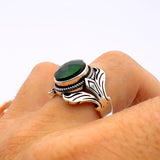 Handcrafted Turkish Men's 925 Sterling Silver Emerald Ring - Authentic Ottoman Style - TryAladdin