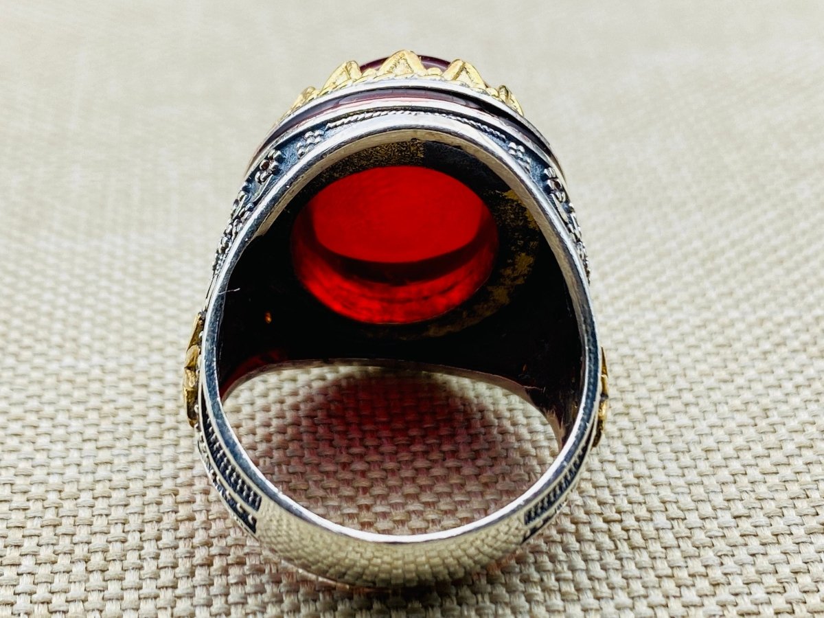 Handcrafted Turkish Sterling Silver Men's Red Agate Statement Ring - Timeless Design & Durable Comfort - TryAladdin