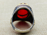 Handcrafted Turkish Sterling Silver Men's Red Agate Statement Ring - Timeless Design & Durable Comfort - TryAladdin