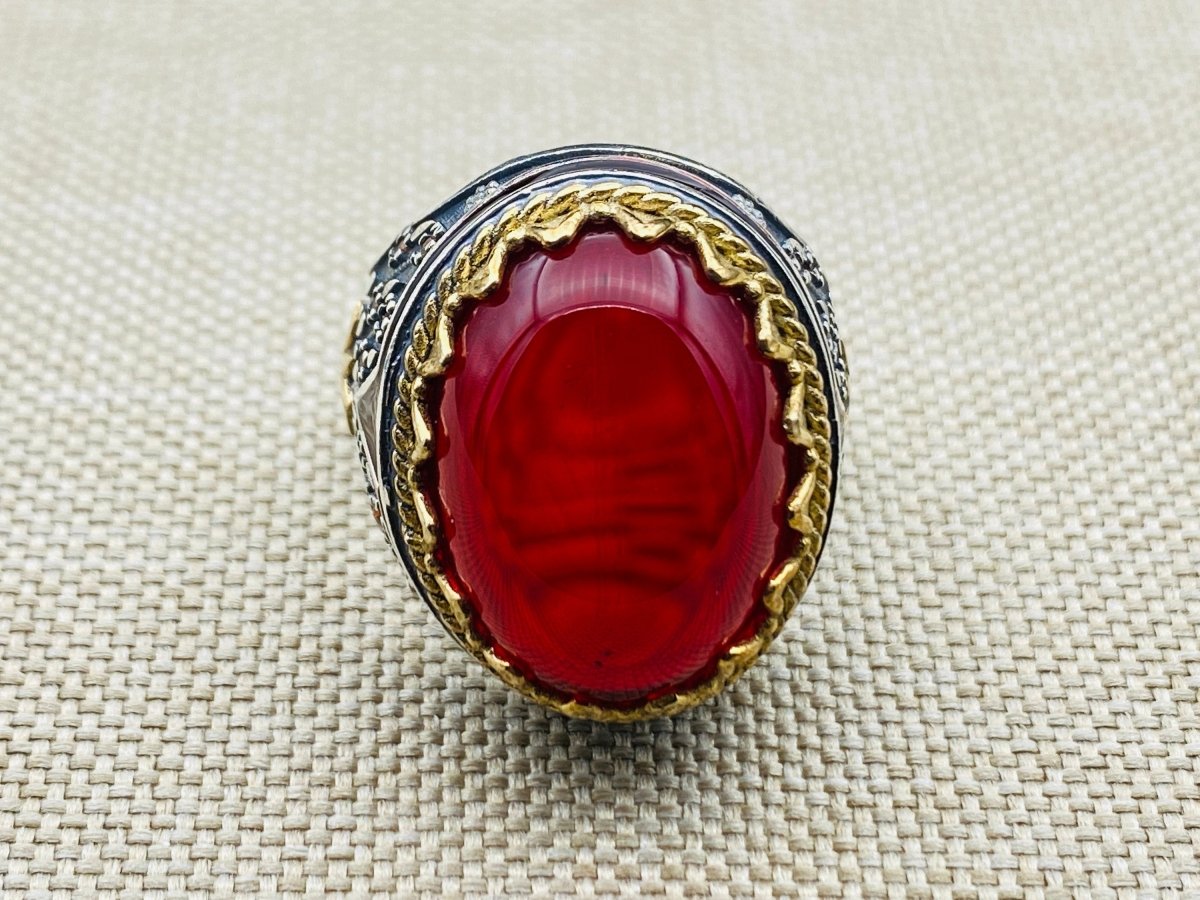 Handcrafted Turkish Sterling Silver Men's Red Agate Statement Ring - Timeless Design & Durable Comfort - TryAladdin