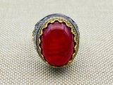 Handcrafted Turkish Sterling Silver Men's Red Agate Statement Ring - Timeless Design & Durable Comfort - TryAladdin