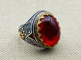 Handcrafted Turkish Sterling Silver Men's Red Agate Statement Ring - Timeless Design & Durable Comfort - TryAladdin