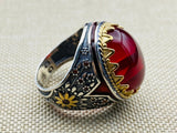 Handcrafted Turkish Sterling Silver Men's Red Agate Statement Ring - Timeless Design & Durable Comfort - TryAladdin