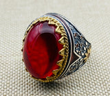 Handcrafted Turkish Sterling Silver Men's Red Agate Statement Ring - Timeless Design & Durable Comfort - TryAladdin
