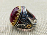Handcrafted Turkish Sterling Silver Men's Red Agate Statement Ring - Timeless Design & Durable Comfort - TryAladdin