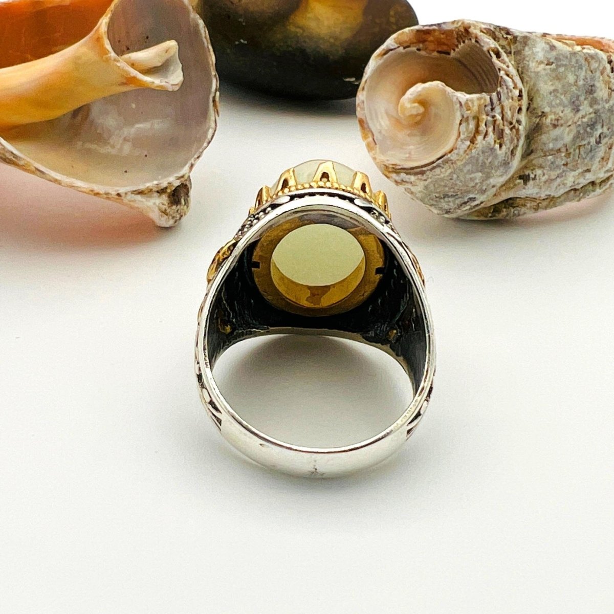 Handmade Cat's Eye Stone Men's Silver Ring - TryAladdin