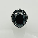 Handmade Men's Black Onyx Eagle Silver Ring