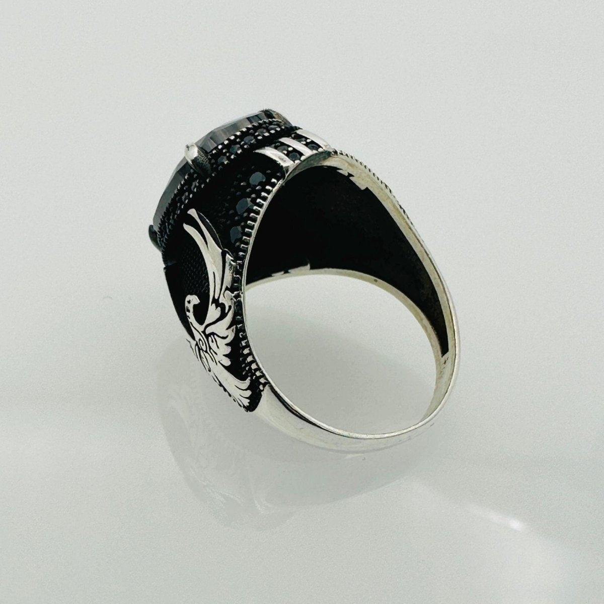 Handmade Men's Black Onyx Eagle Silver Ring