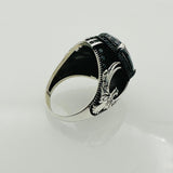 Handmade Men's Black Onyx Eagle Silver Ring