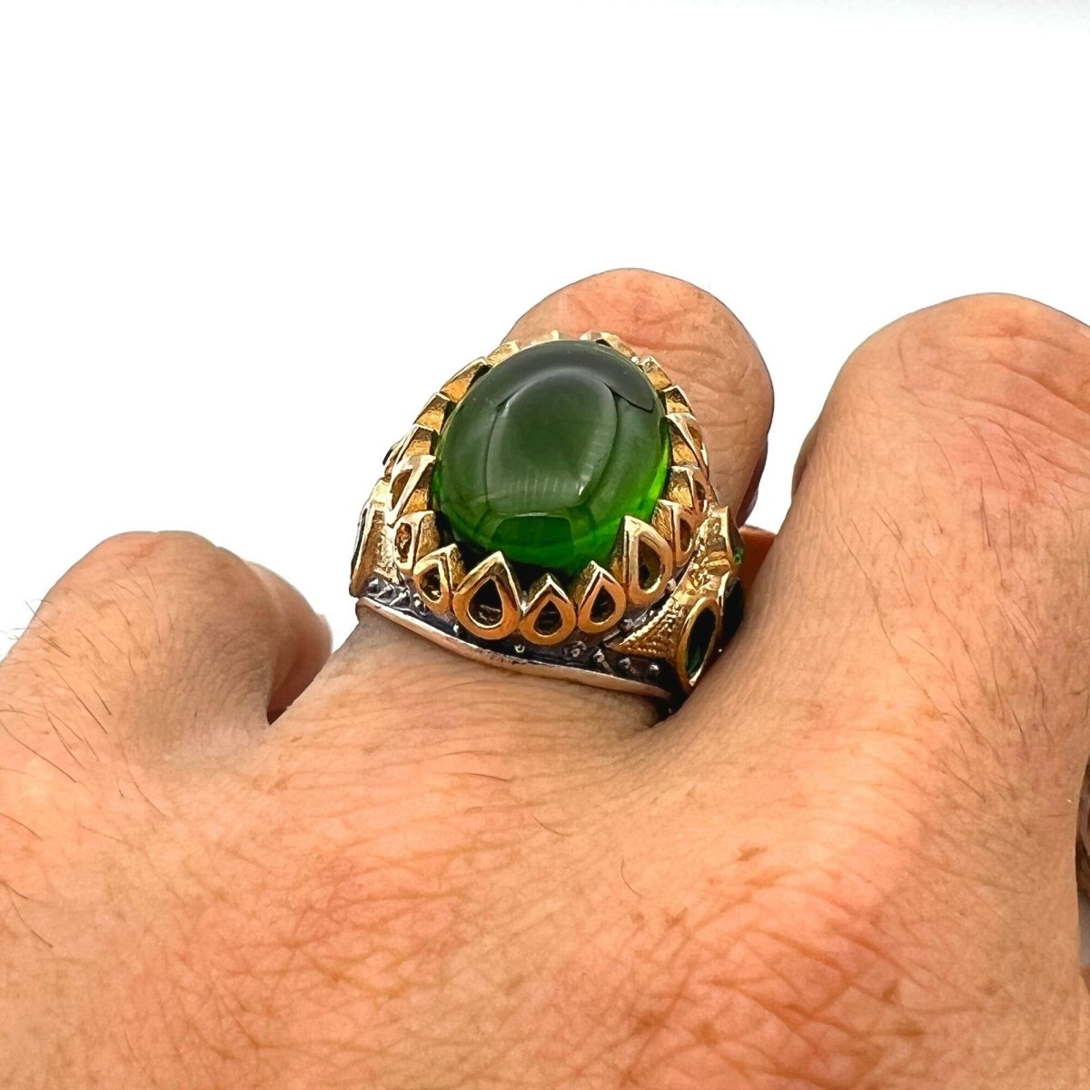 Handmade Men's Green Agate 925 Sterling Silver Ring - Authentic Turkish Craftsmanship & Gift for Him - TryAladdin