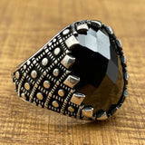 Handmade Men's Oval Black Zircon Silver Ring