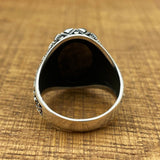 Handmade Men's Oval Black Zircon Silver Ring