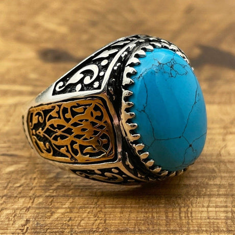 Handmade Men's Oval Blue Turquoise Silver Ring