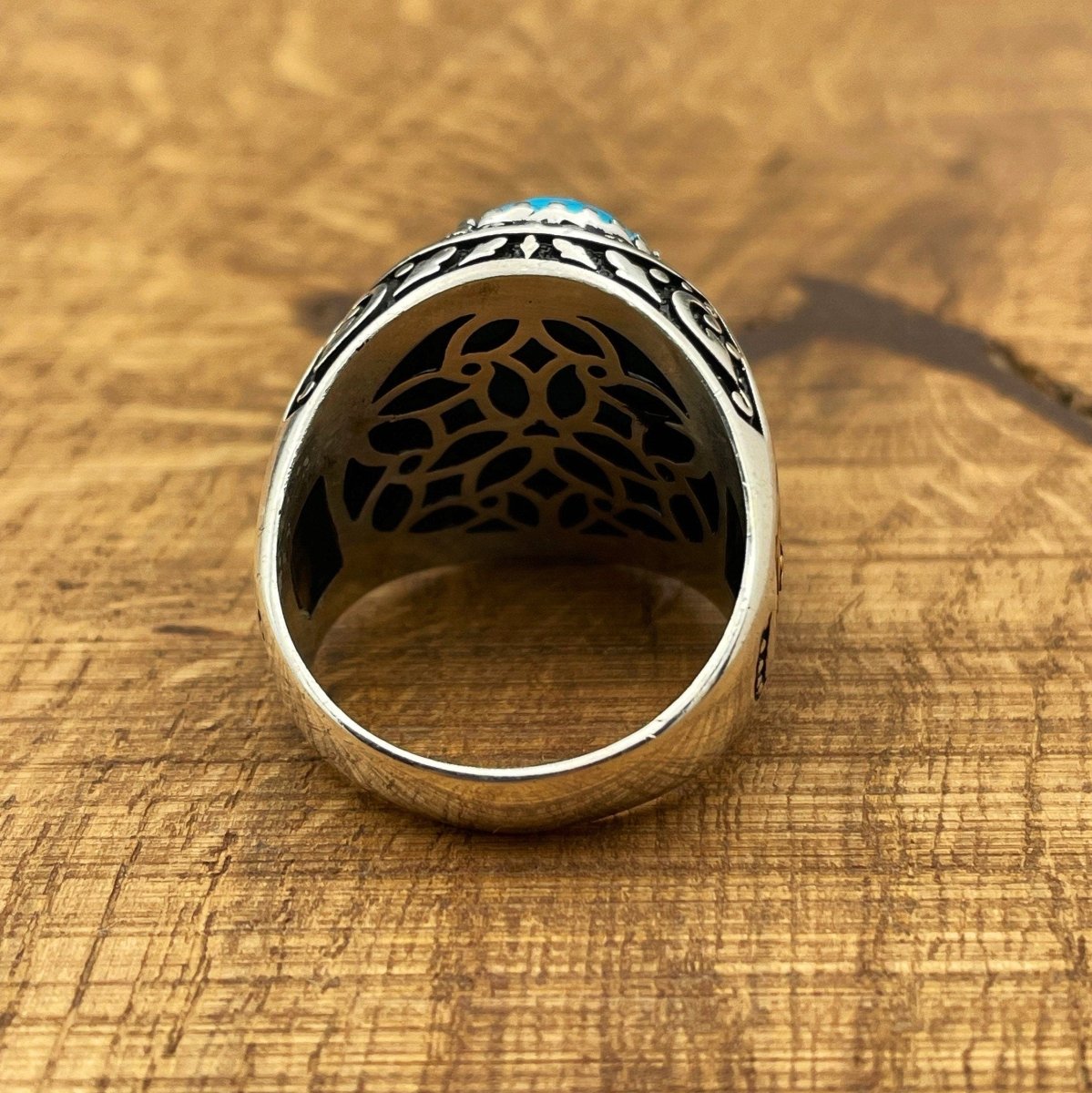 Handmade Men's Oval Blue Turquoise Silver Ring