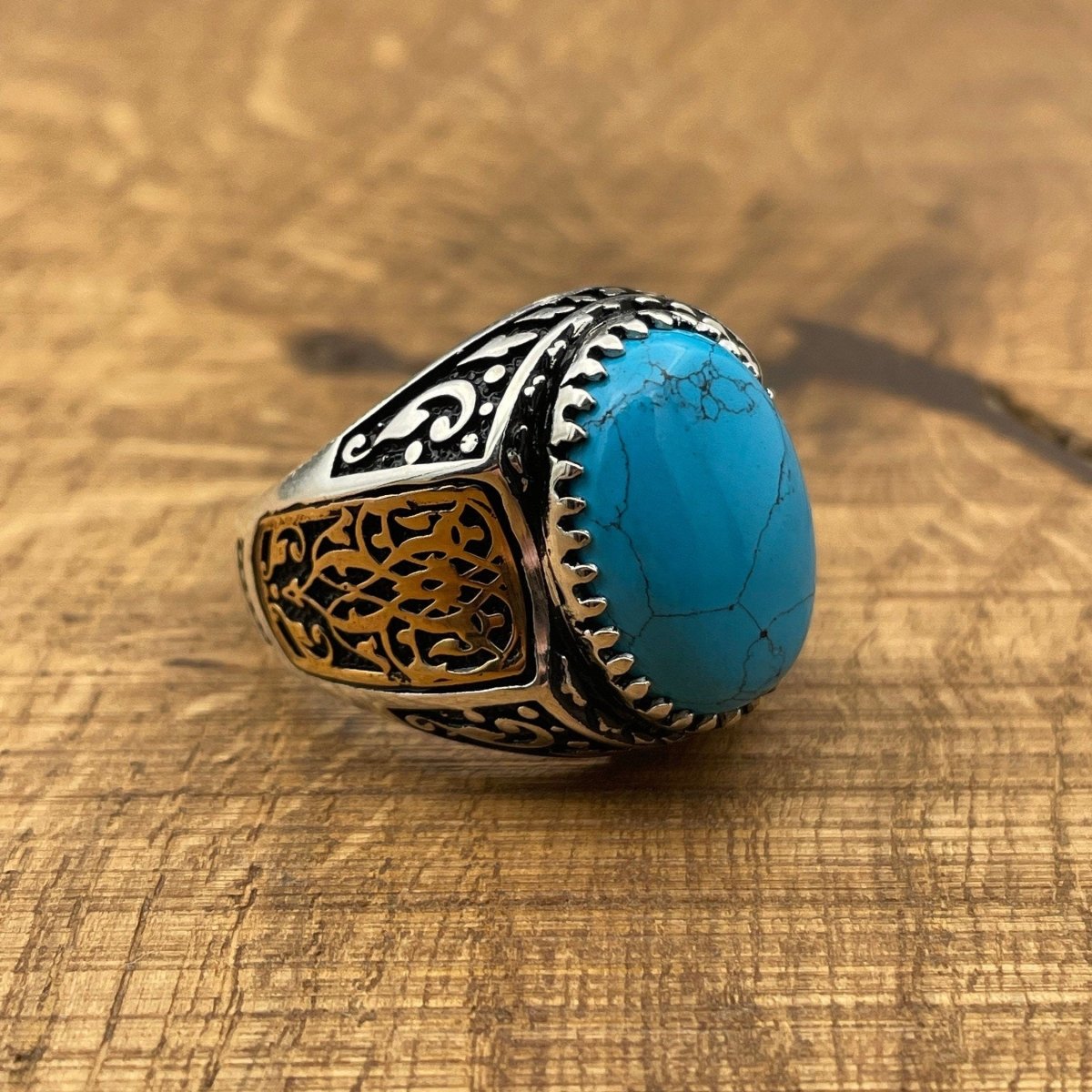 Handmade Men's Oval Blue Turquoise Silver Ring