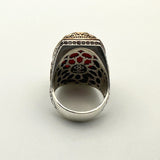 Handmade Men's Red Zircon Stone Silver Ring