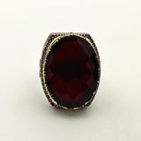 Handmade Men's Red Zircon Stone Silver Ring