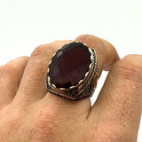 Handmade Men's Red Zircon Stone Silver Ring