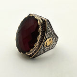 Handmade Men's Red Zircon Stone Silver Ring