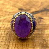 Handmade Men's Sterling Silver Purple Tourmaline Ring - Authentic Turkish Ottoman Style Statement Jewelry - TryAladdin