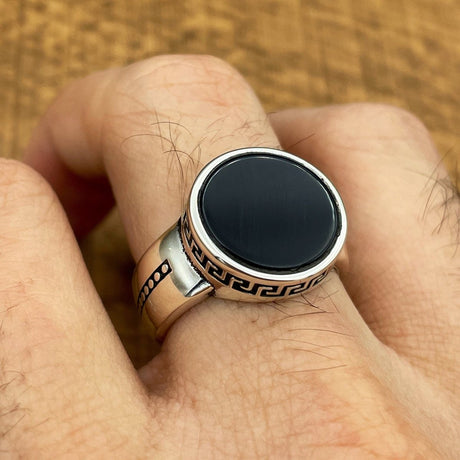 Handmade Minimalist Oval Black Onyx Silver Ring