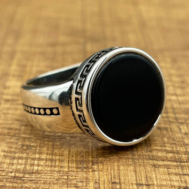 Handmade Minimalist Oval Black Onyx Silver Ring