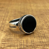 Handmade Minimalist Oval Black Onyx Silver Ring