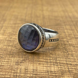 Handmade Minimalist Oval Blue Zircon Silver Ring