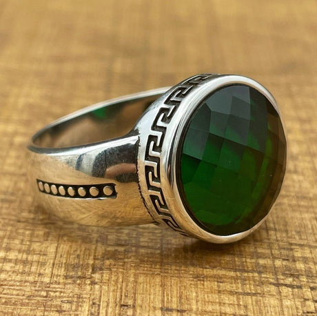 Handmade Minimalist Oval Green Zircon Silver Ring