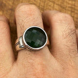 Handmade Minimalist Oval Green Zircon Silver Ring