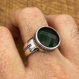 Handmade Minimalist Oval Green Zircon Silver Ring