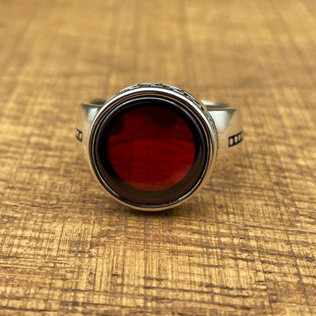 Handmade Minimalist Oval Red Agate Silver Ring