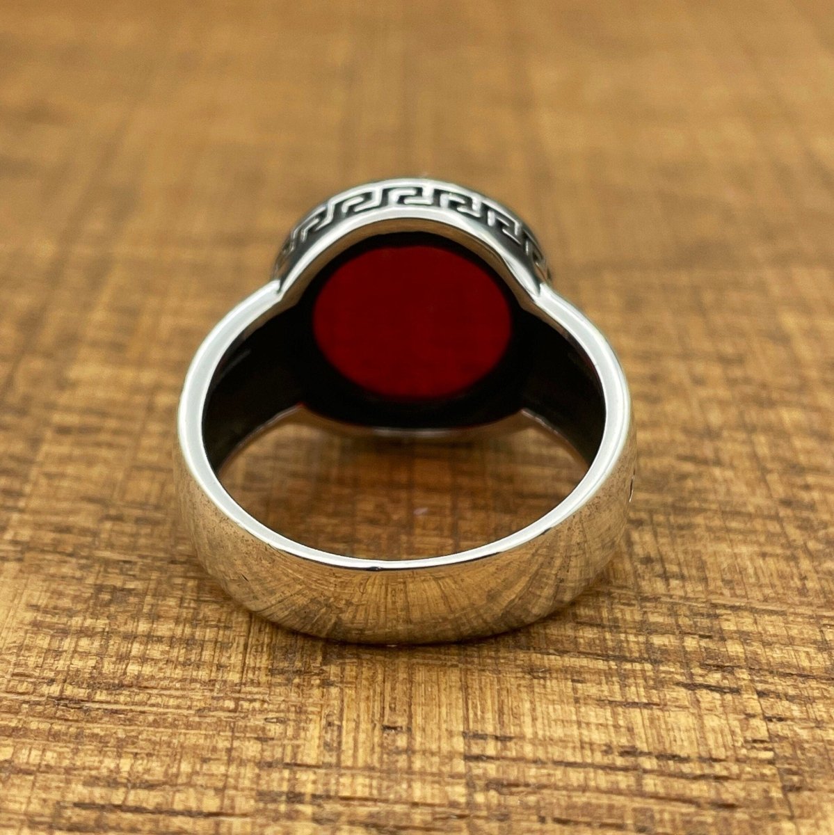 Handmade Minimalist Oval Red Agate Silver Ring