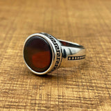 Handmade Minimalist Oval Red Agate Silver Ring