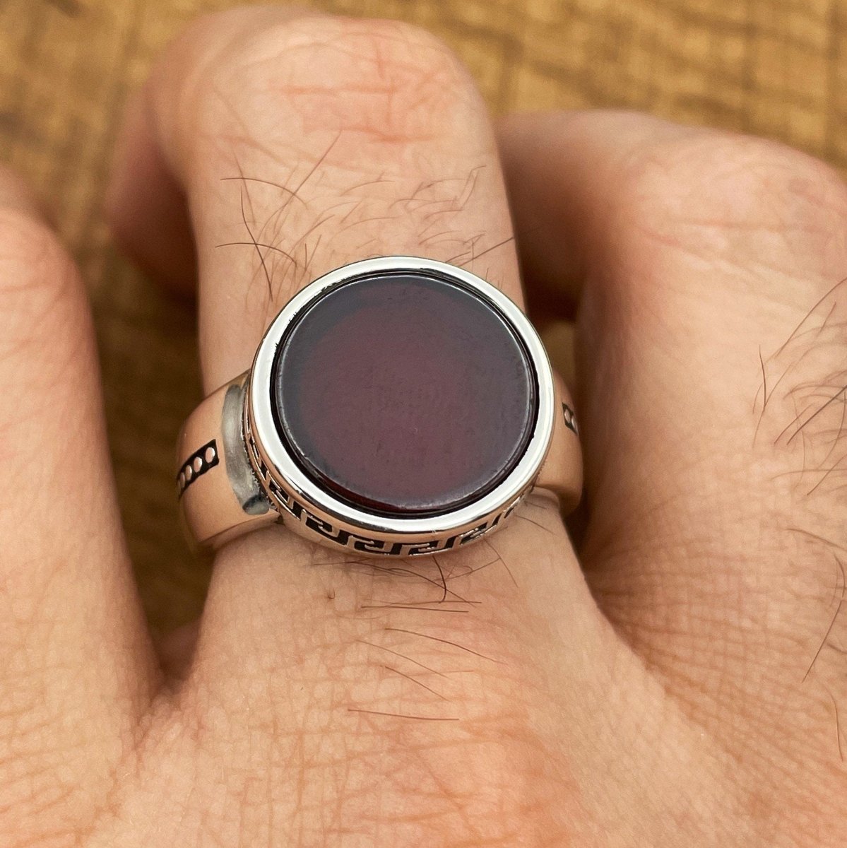 Handmade Minimalist Oval Red Agate Silver Ring