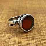 Handmade Minimalist Oval Red Agate Silver Ring