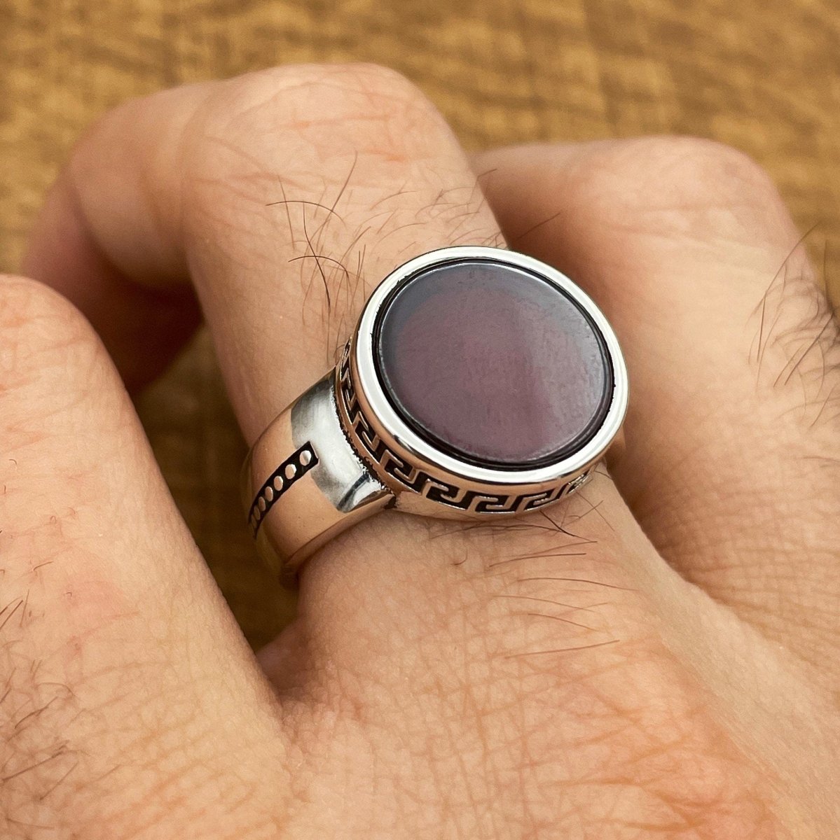 Handmade Minimalist Oval Red Agate Silver Ring