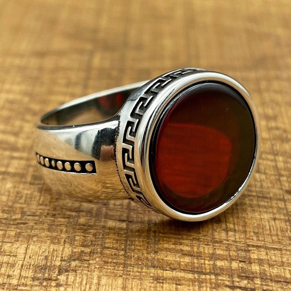 Handmade Minimalist Oval Red Agate Silver Ring