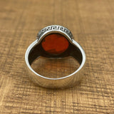 Handmade Minimalist Oval Red Zircon Silver Ring