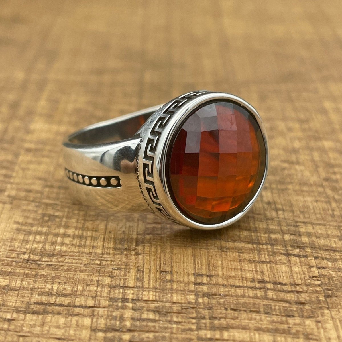 Handmade Minimalist Oval Red Zircon Silver Ring