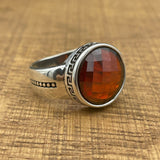 Handmade Minimalist Oval Red Zircon Silver Ring