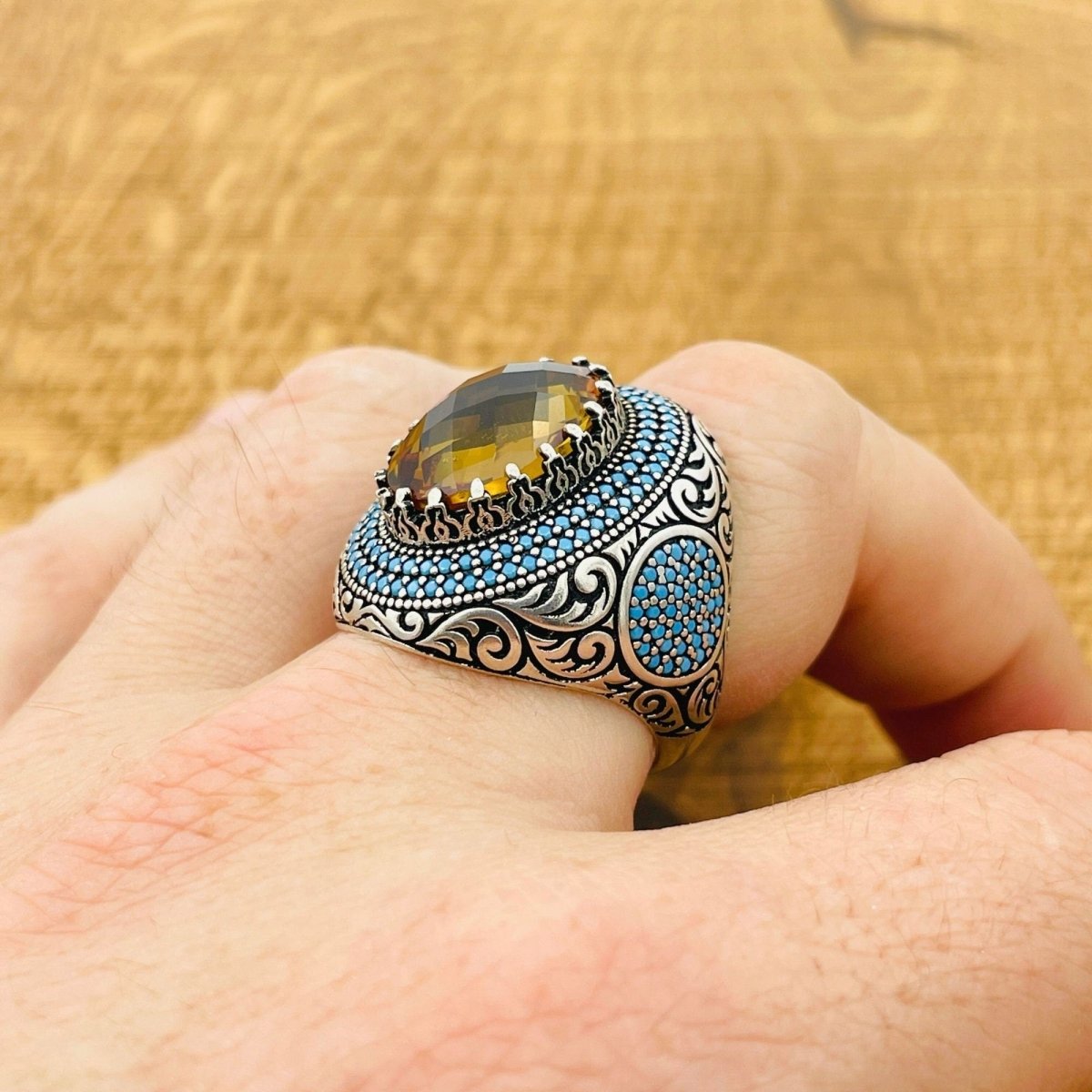 Handmade Ottoman Multi - Color Zultanite Stone Men's Ring