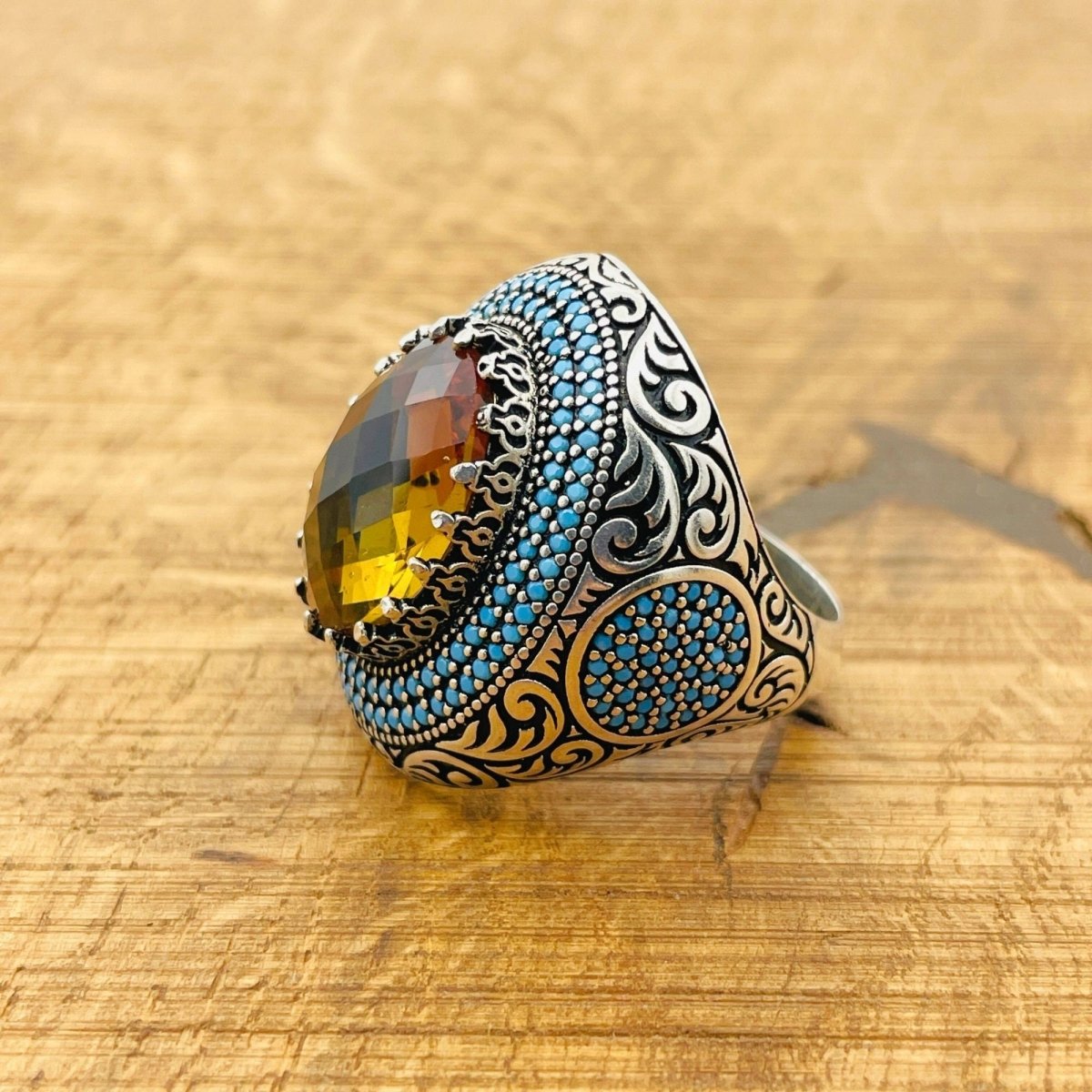 Handmade Ottoman Multi - Color Zultanite Stone Men's Ring